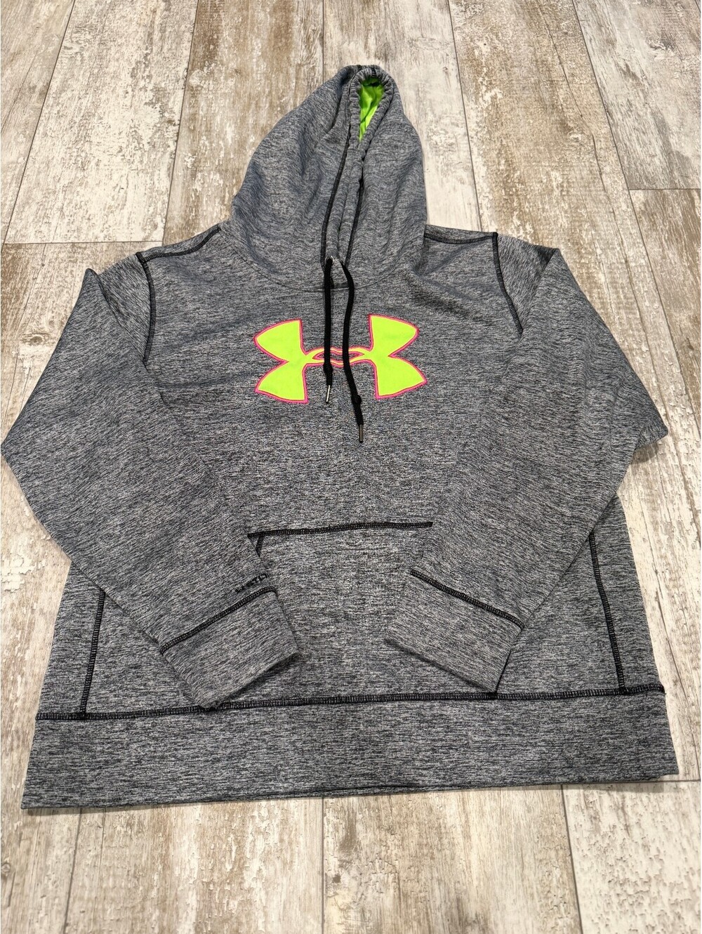 Under Armour Gray Neon Logo Fleece Pullover Hoodie